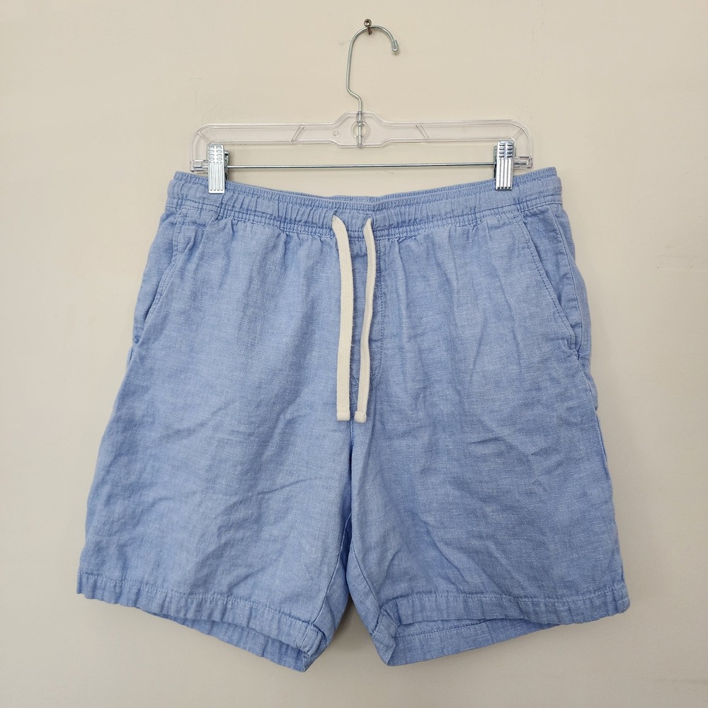Banana Republic Mens Deck Shorts Light Blue Linen Cotton Drawstring Size M